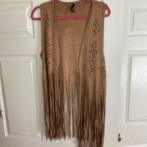 Tan fringe vest